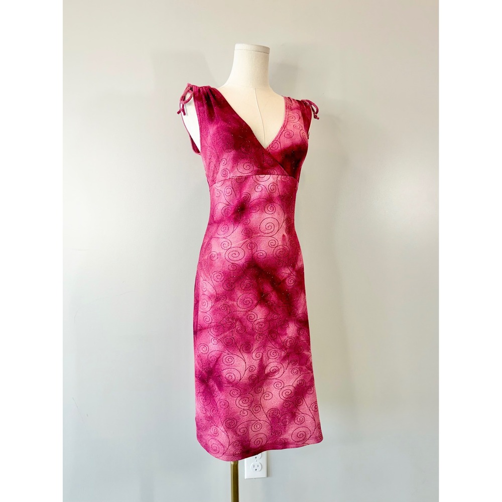 Vintage 1990s / 2000s Pink Sparkly Dress Fairy Whimsical 90s Y2K 00s Tie Dye M L - Picture 3 of 8